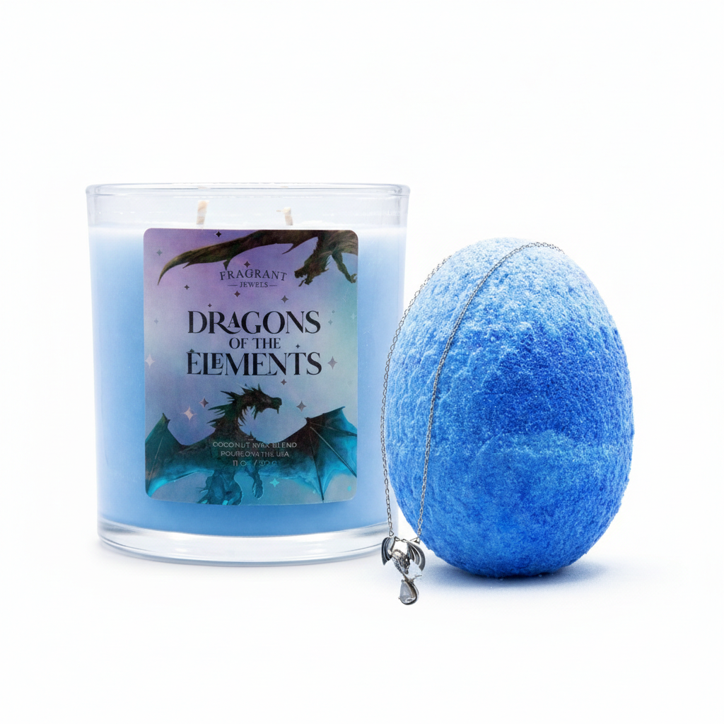 Dragons of the Elements - Fire Dragon & Water Dragon - Candle and Bath Bomb Set