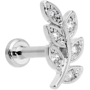 16G 1/4 Clear CZ Gem Leaf Internally Threaded Labret Tragus