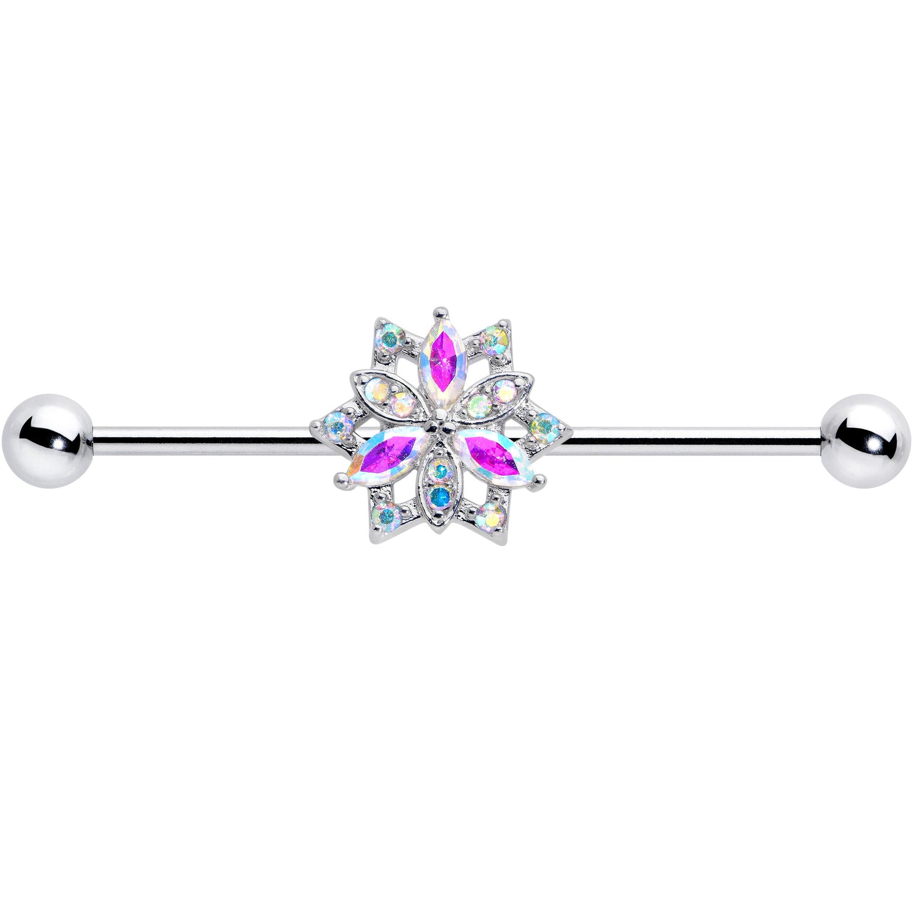 14G Aurora CZ Gem Snowflake Style Industrial Barbell 38mm