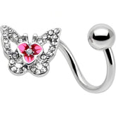 Clear Gem Fabulous Butterfly Pink Spiral Twister Belly Ring