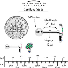 16G 1/4 Aurora Gem Fanciful Green Mushroom Cartilage Tragus Earring