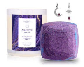 February Amethyst Birthstone Charm - Candle and Bath Bomb Set