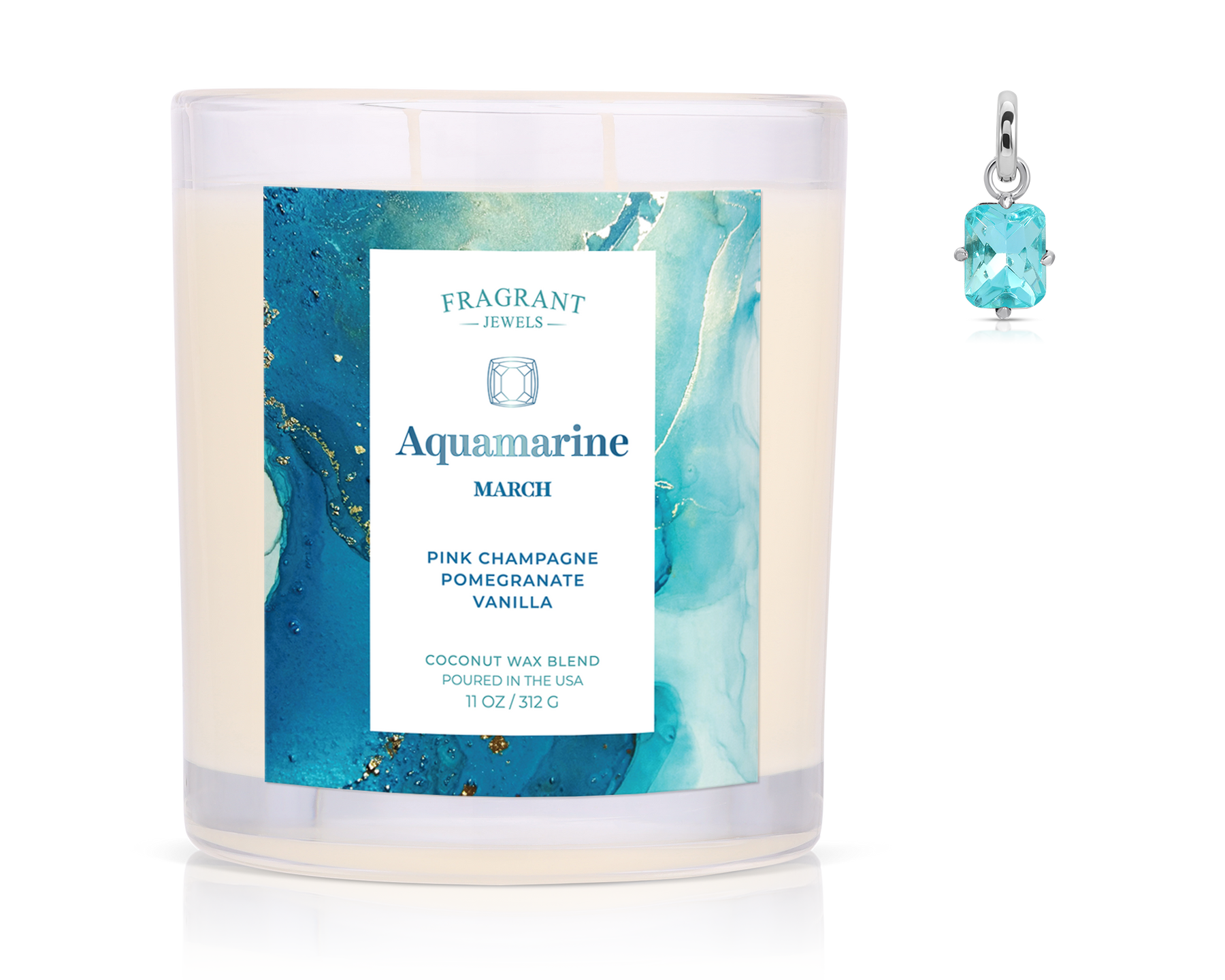 March Aquamarine Birthstone Charm - Jewel Candle