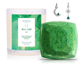 May Emerald Birthstone Charm - Candle and Bath Bomb Set