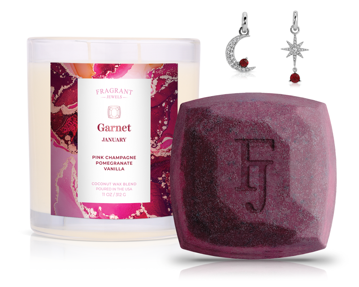 January Garnet Birthstone Charm - Candle and Bath Bomb Set