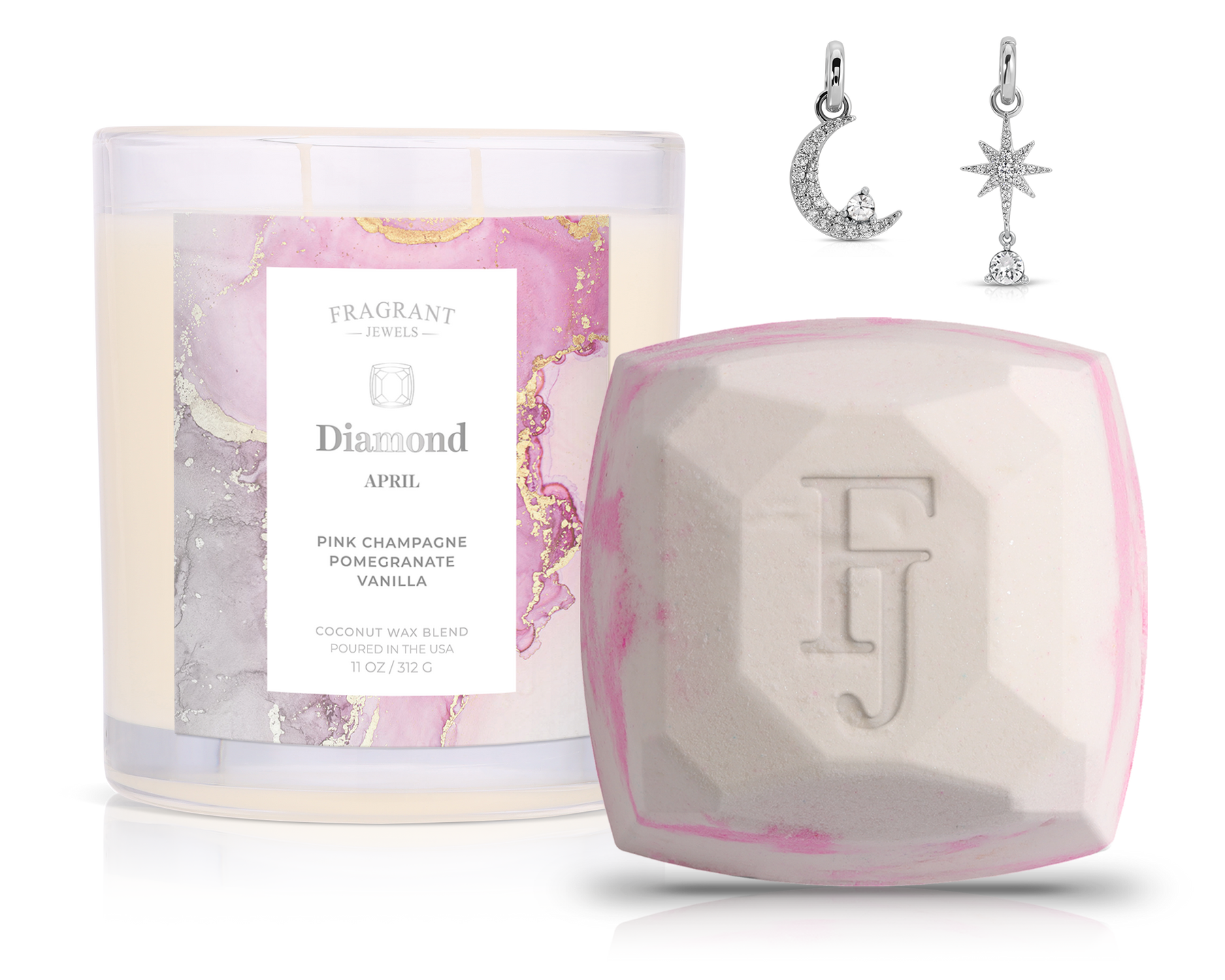 April Diamond Birthstone Charm - Candle and Bath Bomb Set