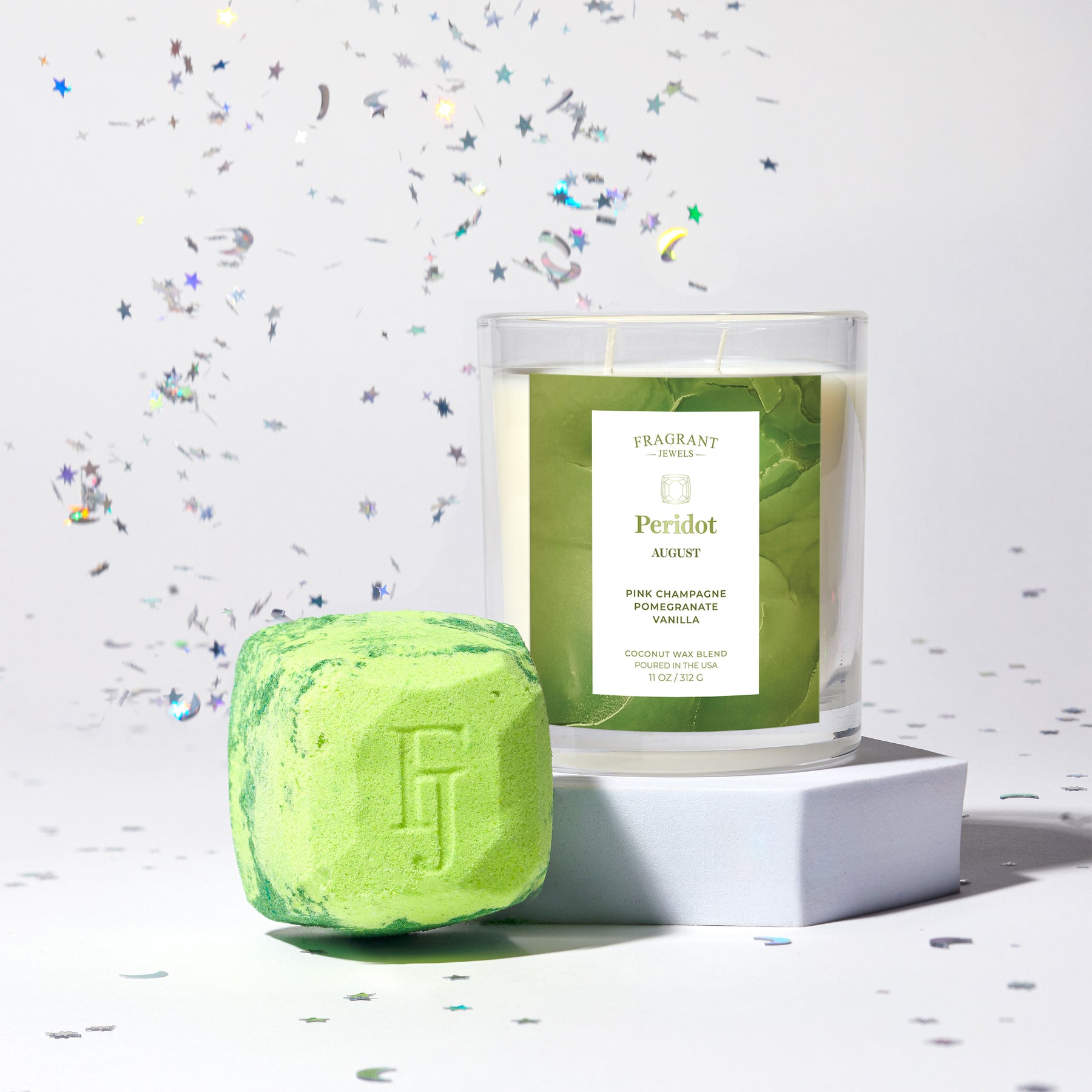 May Emerald Birthstone Charm - Candle and Bath Bomb Set