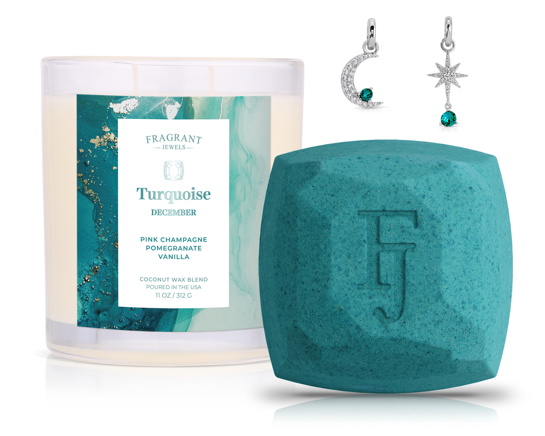 December Turquoise Birthstone Charm - Candle and Bath Bomb Set