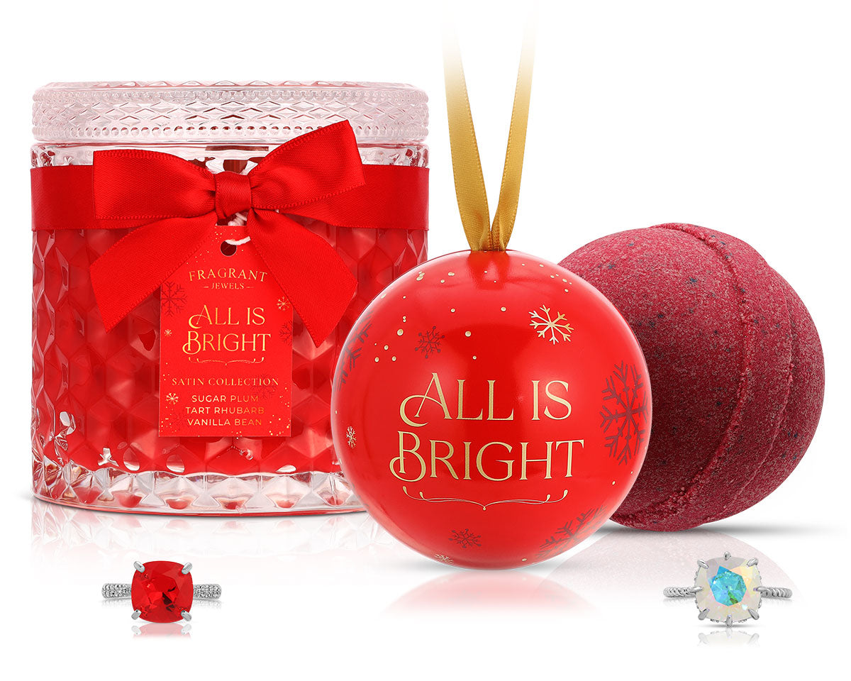 All is Bright - Holiday Satin Collection - Candle and Bath Bomb Set