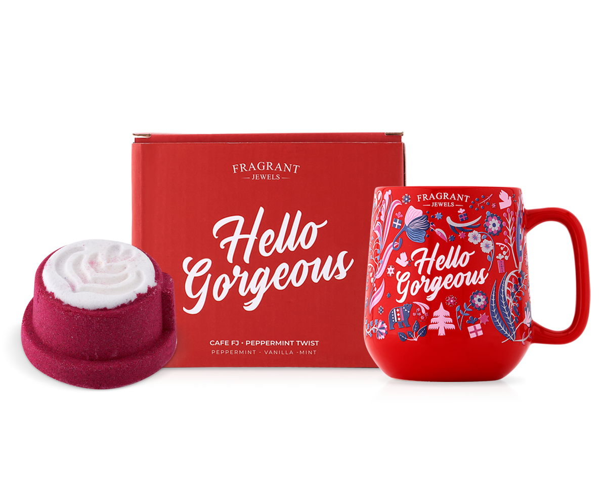 Cafe FJ: Peppermint Twist - Hello Gorgeous - Candle and Bath Bomb Set (Without Jewelry)