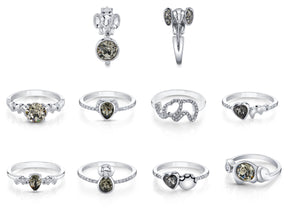 Elephant Silver Night Swarovski Crystals Ring Collection